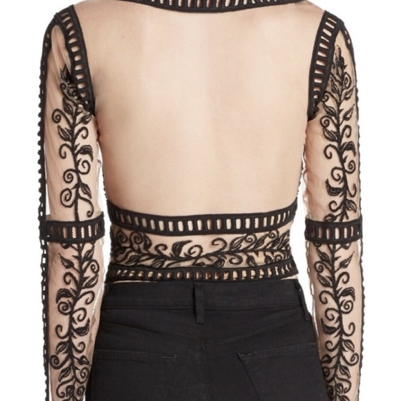 For Love And Lemons Dark Nights Black Sheer Crop Floral Blouse - Picture 3 of 5